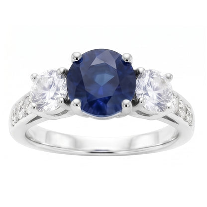 Natural Earth Mined Diamond Jewelry Round Srilanka Sapphire Ring 3 Stone Style 3 Carats
