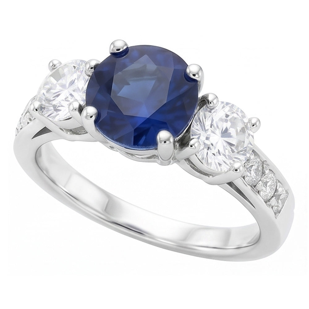 Natural Earth Mined Diamond Jewelry Round Srilanka Sapphire Ring 3 Stone Style 3 Carats