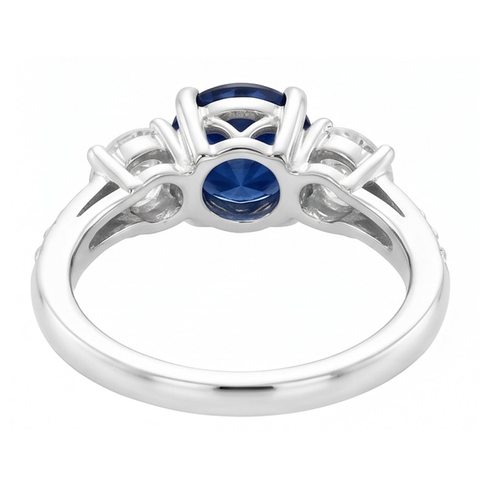 Natural Earth Mined Diamond Jewelry Round Srilanka Sapphire Ring 3 Stone Style 3 Carats