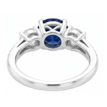 Natural Earth Mined Diamond Jewelry Round Srilanka Sapphire Ring 3 Stone Style 3 Carats