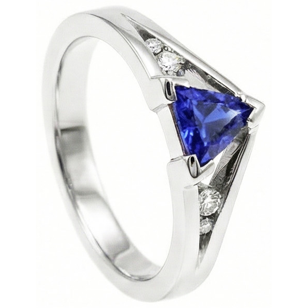 Natural Earth Mined Diamond Jewelry Trillion Blue Sapphire Ring 1.25 Carats 5 Stone Style