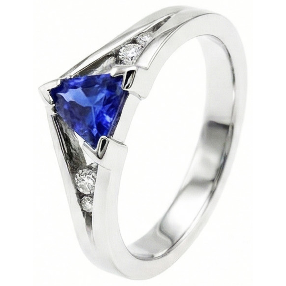Natural Earth Mined Diamond Jewelry Trillion Blue Sapphire Ring 1.25 Carats 5 Stone Style