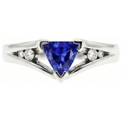 Natural Earth Mined Diamond Jewelry Trillion Blue Sapphire Ring 1.25 Carats 5 Stone Style