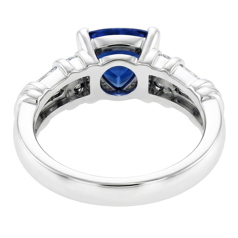Natural Earth Mined Diamond Jewelry Trillion Sapphire Ring 2 Carats 14K White Gold