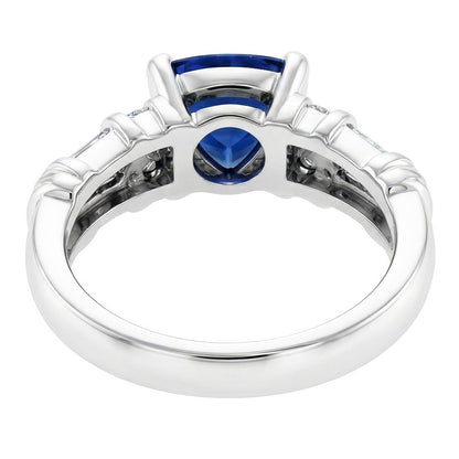 Natural Earth Mined Diamond Jewelry Trillion Sapphire Ring 2 Carats 14K White Gold