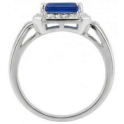 Natural Earth Mined Diamond Men’s Ring Emerald Cut Blue Sapphire With Accents 3.50 Carats