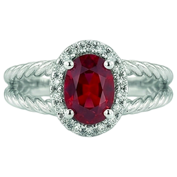 Natural Earth Mined Diamond Oval Ruby Gemstone Ring 1.16 Carats White Gold 14K