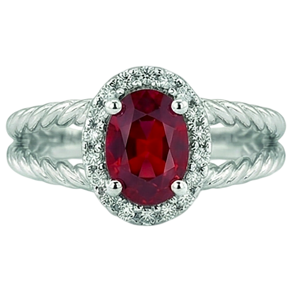 Natural Earth Mined Diamond Oval Ruby Gemstone Ring 1.16 Carats White Gold 14K