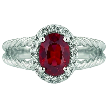 Natural Earth Mined Diamond Oval Ruby Gemstone Ring 1.16 Carats White Gold 14K