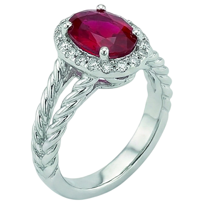 Natural Earth Mined Diamond Oval Ruby Gemstone Ring 1.16 Carats White Gold 14K