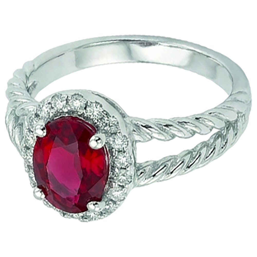 Natural Earth Mined Diamond Oval Ruby Gemstone Ring 1.16 Carats White Gold 14K