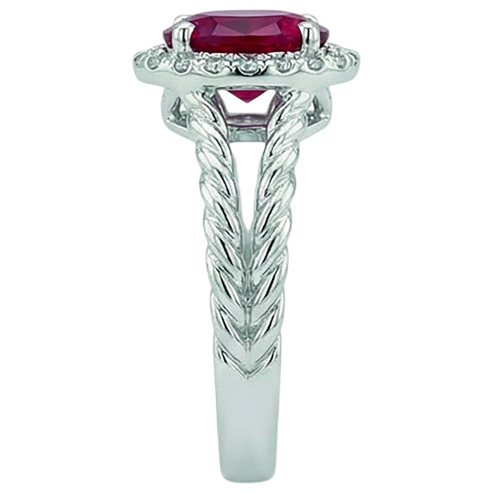 Natural Earth Mined Diamond Oval Ruby Gemstone Ring 1.16 Carats White Gold 14K