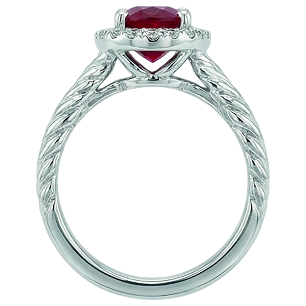 Natural Earth Mined Diamond Oval Ruby Gemstone Ring 1.16 Carats White Gold 14K