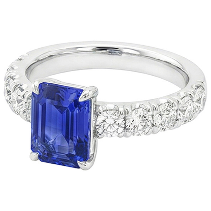 Natural Earth Mined Diamond Pave Setting Ring Emerald Ceylon Sapphire 5 Carats
