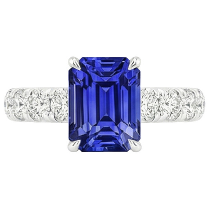 Natural Earth Mined Diamond Pave Setting Ring Emerald Ceylon Sapphire 5 Carats