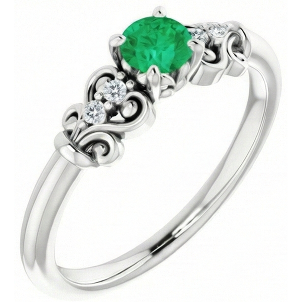 Natural Earth Mined Diamond Ring 1.10 Carats Green Emerald GIA Vintage Style Jewelry