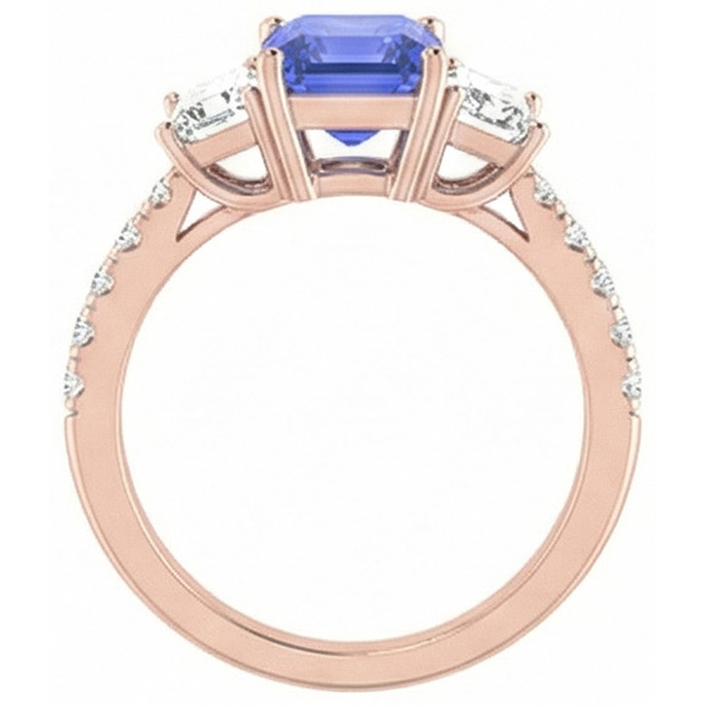 Natural Earth Mined Diamond Ring 3 Stone Style Emerald Blue Sapphire Rose Gold 3 Carats