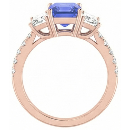 Natural Earth Mined Diamond Ring 3 Stone Style Emerald Blue Sapphire Rose Gold 3 Carats