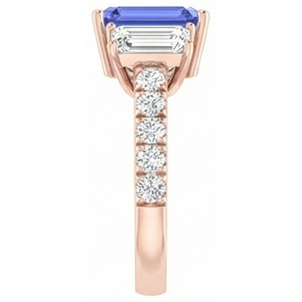 Natural Earth Mined Diamond Ring 3 Stone Style Emerald Blue Sapphire Rose Gold 3 Carats