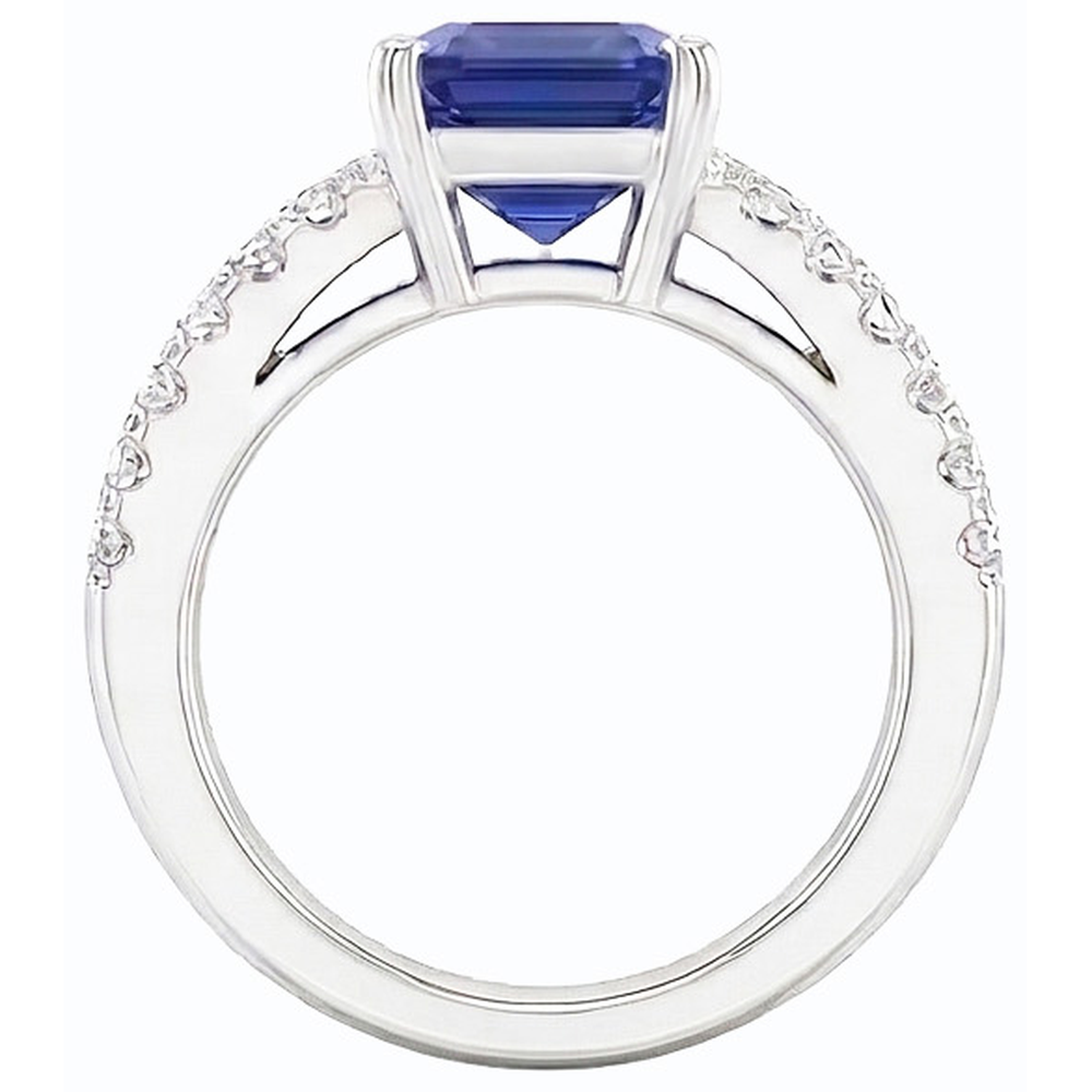 Natural Earth Mined Diamond Ring Blue Emerald Sapphire 3.50 Carats Channel Set Baguettes