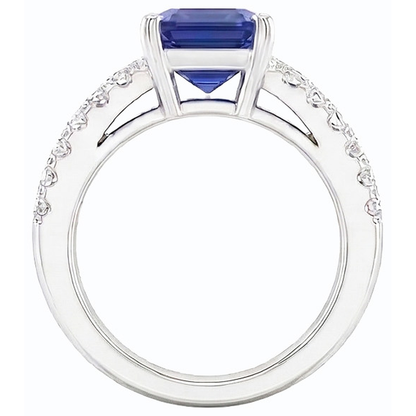 Natural Earth Mined Diamond Ring Blue Emerald Sapphire 3.50 Carats Channel Set Baguettes