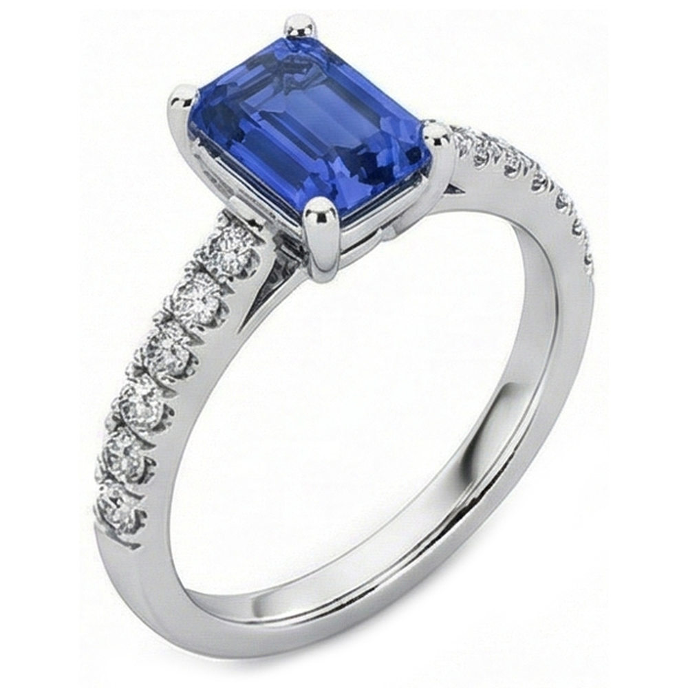Natural Earth Mined Diamond Ring Emerald Blue Sapphire Gemstone With Accents 2.50 Carats