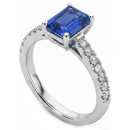 Natural Earth Mined Diamond Ring Emerald Blue Sapphire Gemstone With Accents 2.50 Carats