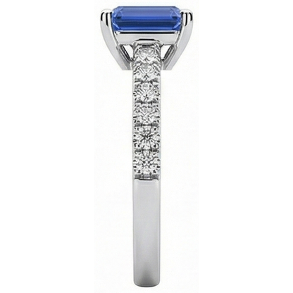 Natural Earth Mined Diamond Ring Emerald Blue Sapphire Gemstone With Accents 2.50 Carats