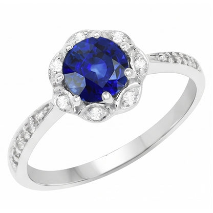 Natural Earth Mined Diamond Ring Halo Round Sapphire Flower Style 3 Carats Tapered Shank