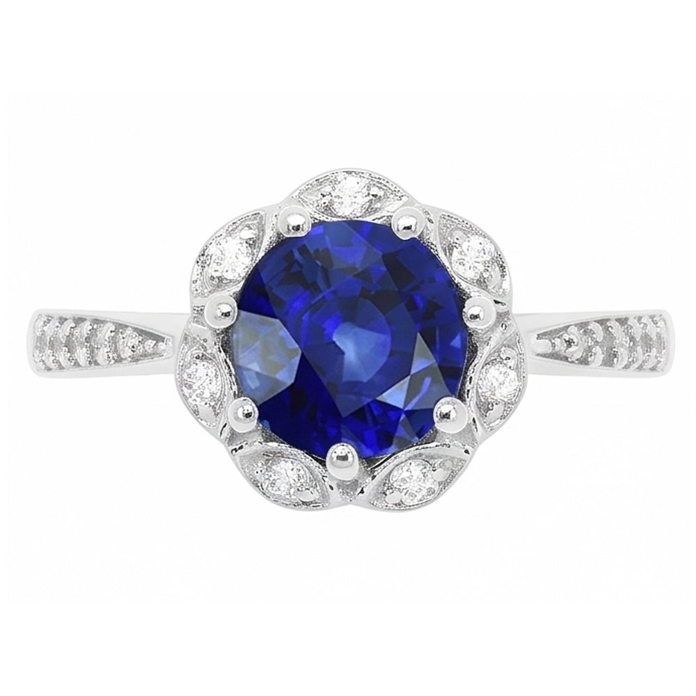 Natural Earth Mined Diamond Ring Halo Round Sapphire Flower Style 3 Carats Tapered Shank