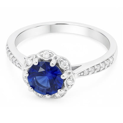 Natural Earth Mined Diamond Ring Halo Round Sapphire Flower Style 3 Carats Tapered Shank
