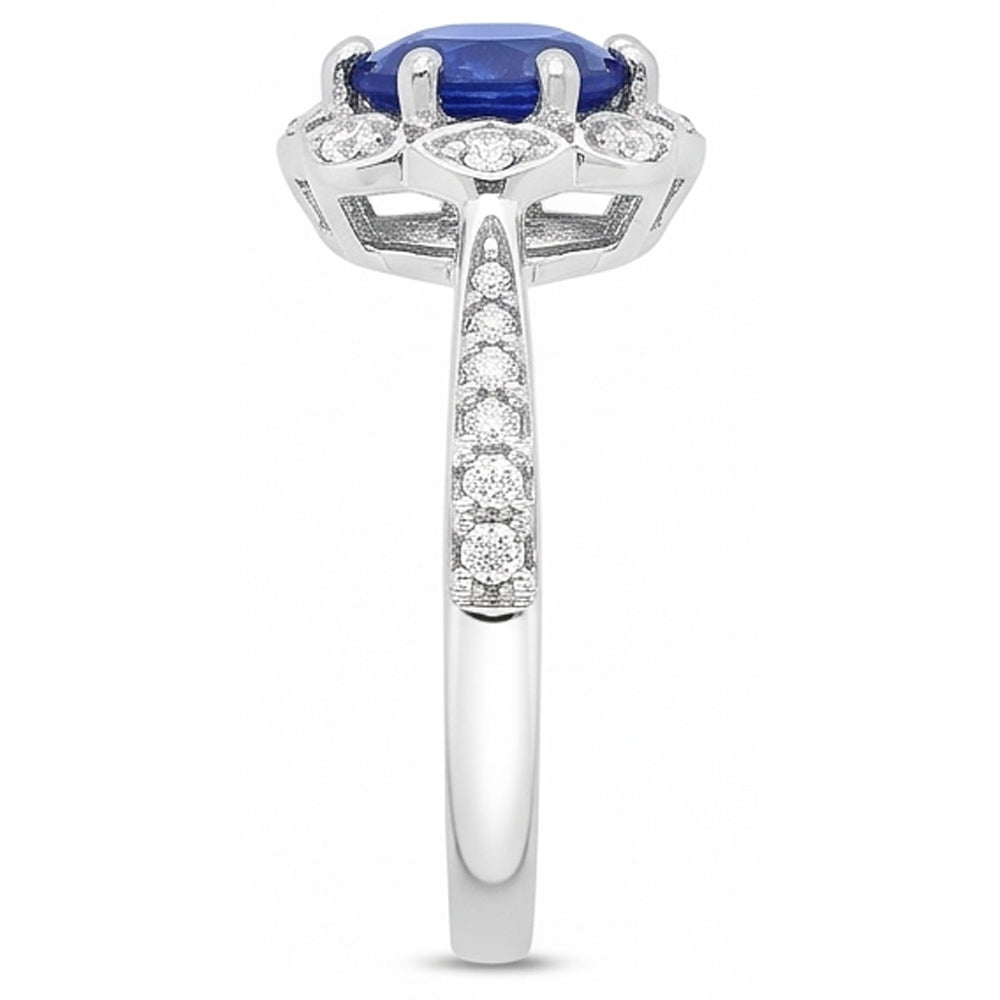 Natural Earth Mined Diamond Ring Halo Round Sapphire Flower Style 3 Carats Tapered Shank