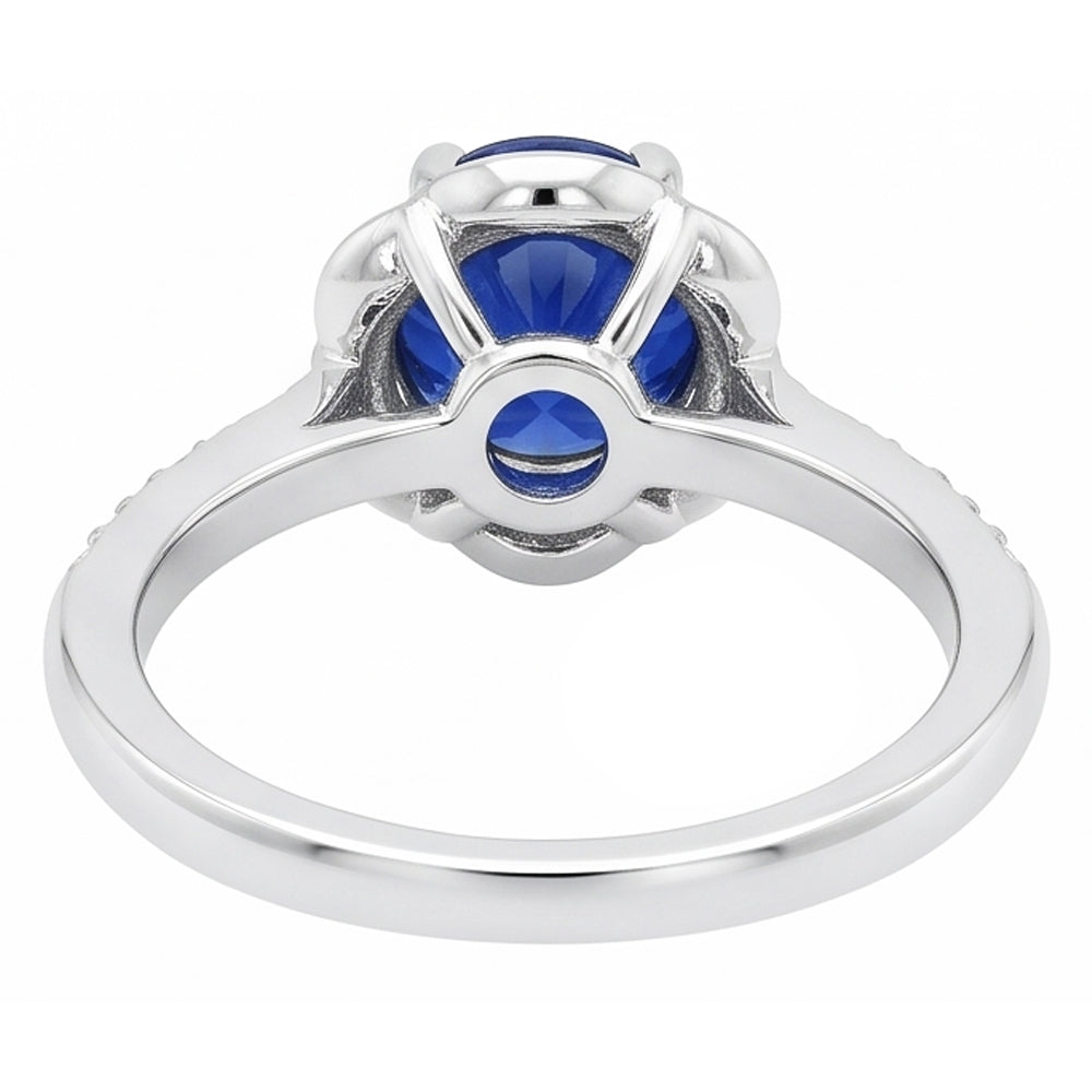 Natural Earth Mined Diamond Ring Halo Round Sapphire Flower Style 3 Carats Tapered Shank