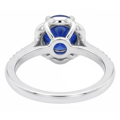 Natural Earth Mined Diamond Ring Halo Round Sapphire Flower Style 3 Carats Tapered Shank