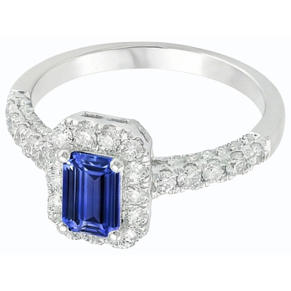 Natural Earth Mined Diamond Ring Halo Sri Lanka Sapphire Gold Wedding Jewelry 3 Carats