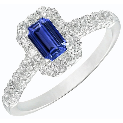 Natural Earth Mined Diamond Ring Halo Sri Lanka Sapphire Gold Wedding Jewelry 3 Carats