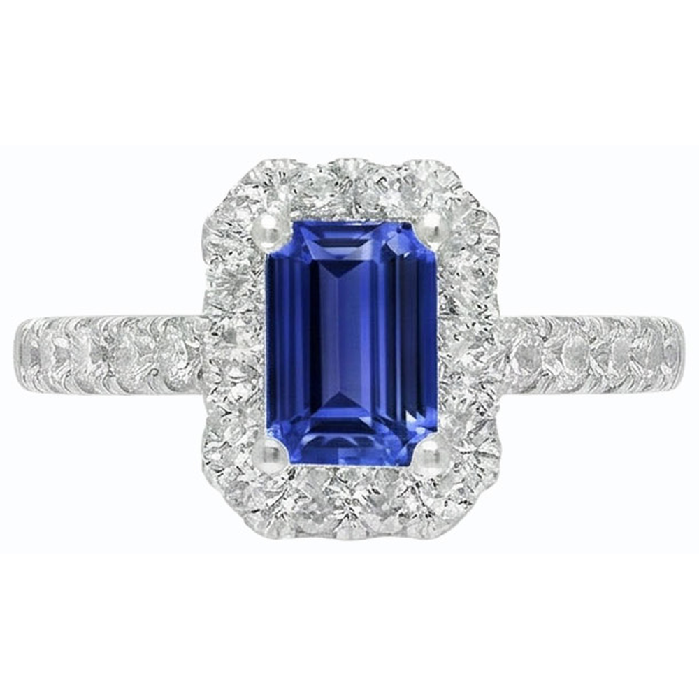 Natural Earth Mined Diamond Ring Halo Sri Lanka Sapphire Gold Wedding Jewelry 3 Carats