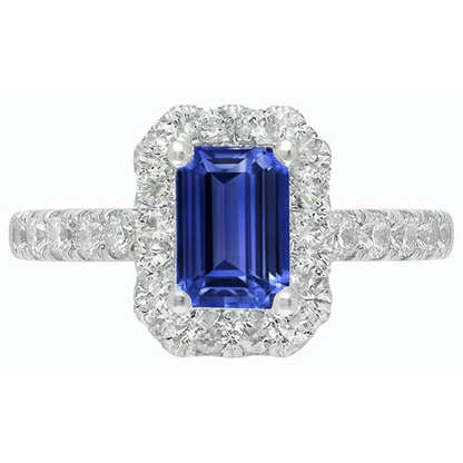 Natural Earth Mined Diamond Ring Halo Sri Lanka Sapphire Gold Wedding Jewelry 3 Carats