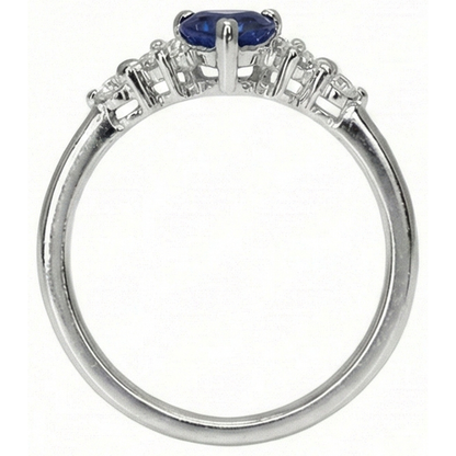 Natural Earth Mined Diamond Ring Heart Blue Sapphire 5 Stone 1.25 Carats Gold Jewelry