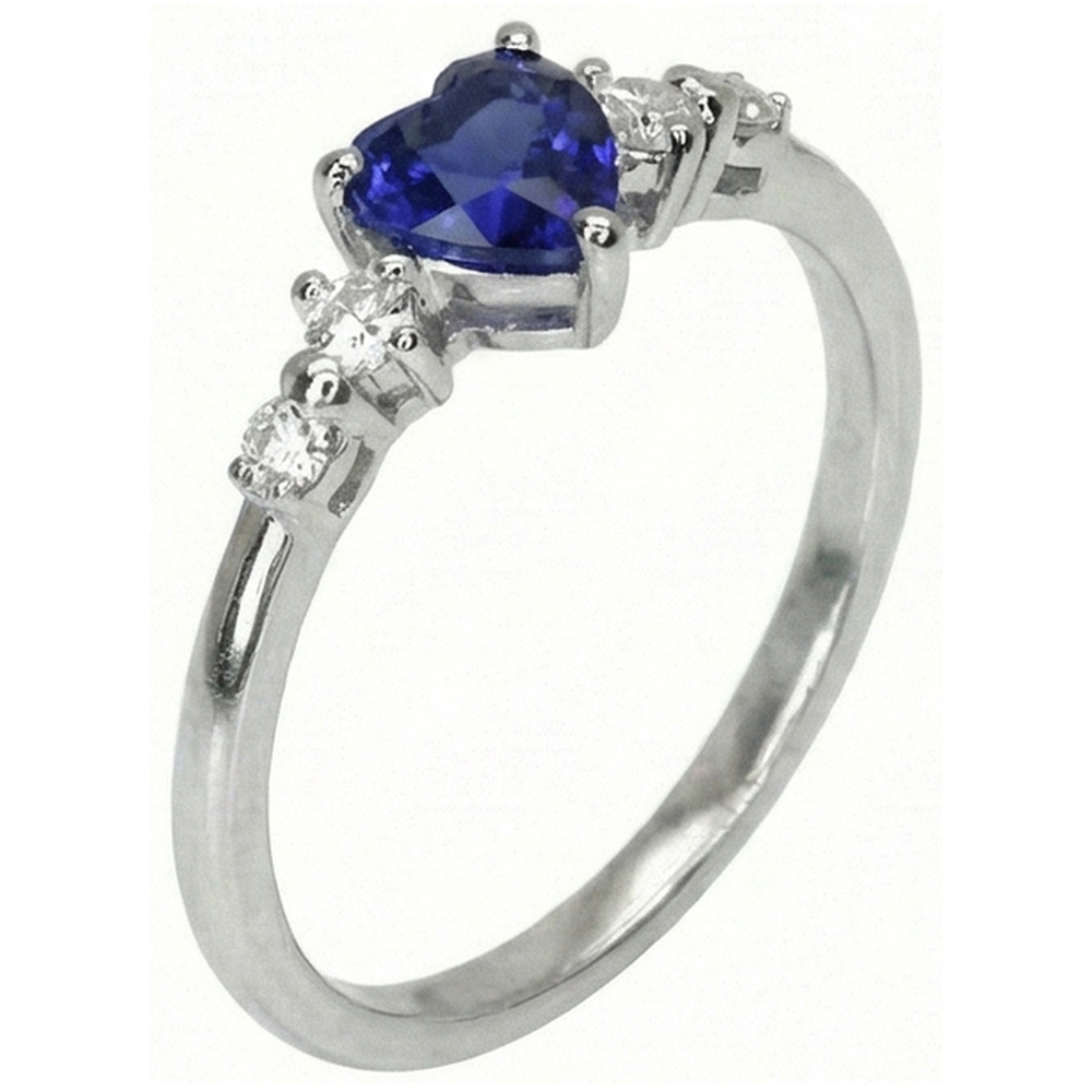 Natural Earth Mined Diamond Ring Heart Blue Sapphire 5 Stone 1.25 Carats Gold Jewelry