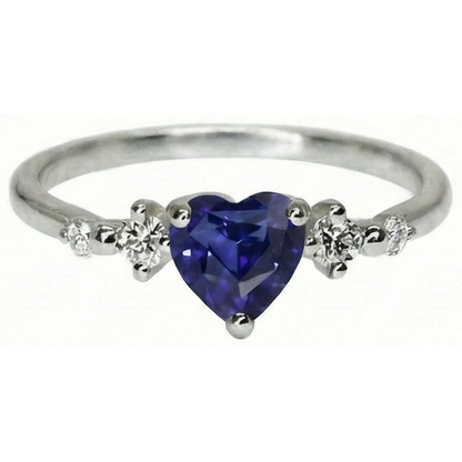 Natural Earth Mined Diamond Ring Heart Blue Sapphire 5 Stone 1.25 Carats Gold Jewelry