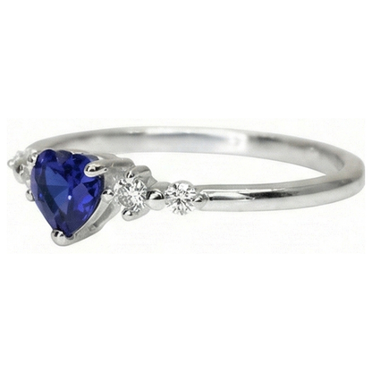 Natural Earth Mined Diamond Ring Heart Blue Sapphire 5 Stone 1.25 Carats Gold Jewelry