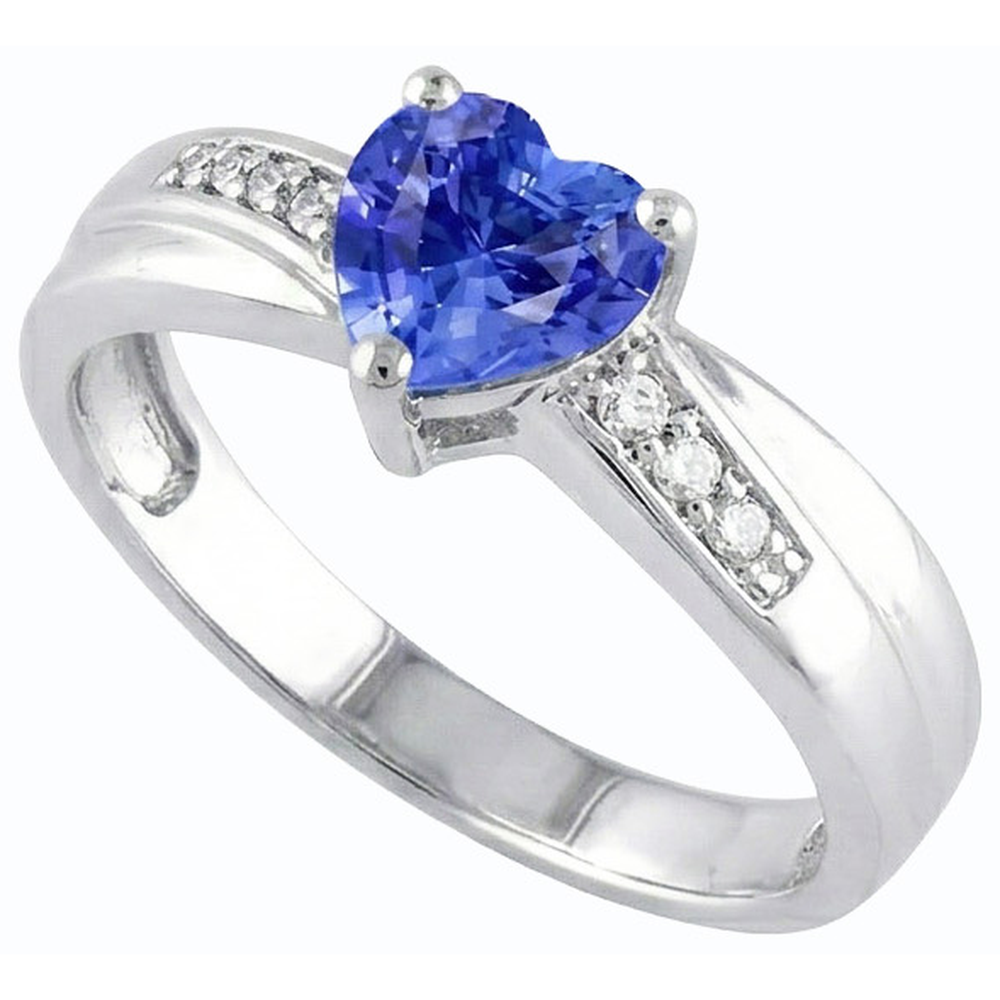 Natural Earth Mined Diamond Ring Heart Shaped Ceylon Sapphire 1.50 Carats Women’s Jewelry
