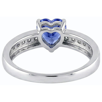 Natural Earth Mined Diamond Ring Heart Shaped Ceylon Sapphire 1.50 Carats Women’s Jewelry