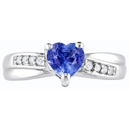 Natural Earth Mined Diamond Ring Heart Shaped Ceylon Sapphire 1.50 Carats Women’s Jewelry