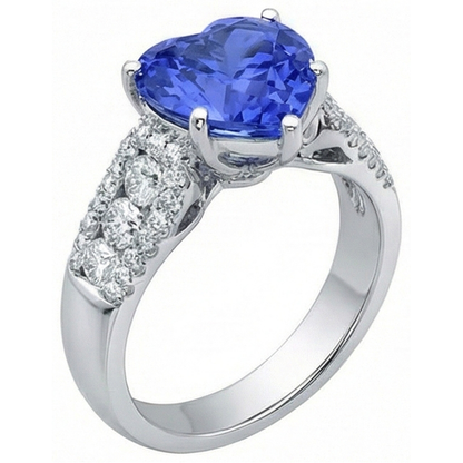 Natural Earth Mined Diamond Ring Heart Shaped Light Blue Sapphire Jewelry 5.50 Carats