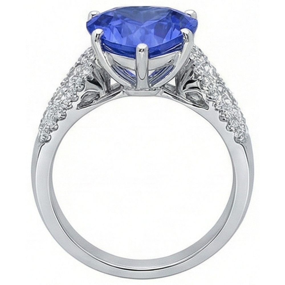 Natural Earth Mined Diamond Ring Heart Shaped Light Blue Sapphire Jewelry 5.50 Carats