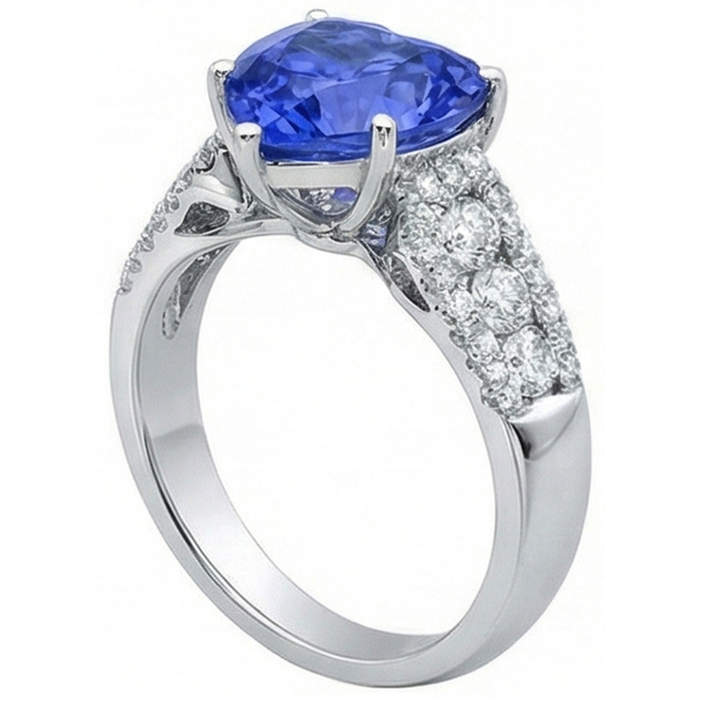 Natural Earth Mined Diamond Ring Heart Shaped Light Blue Sapphire Jewelry 5.50 Carats