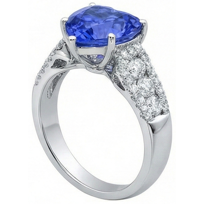 Natural Earth Mined Diamond Ring Heart Shaped Light Blue Sapphire Jewelry 5.50 Carats