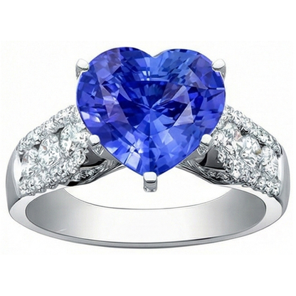 Natural Earth Mined Diamond Ring Heart Shaped Light Blue Sapphire Jewelry 5.50 Carats